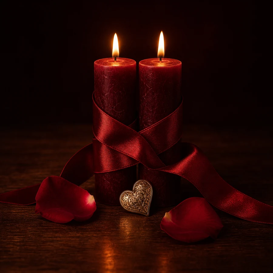 Duas velas unidas por uma fita vermelha