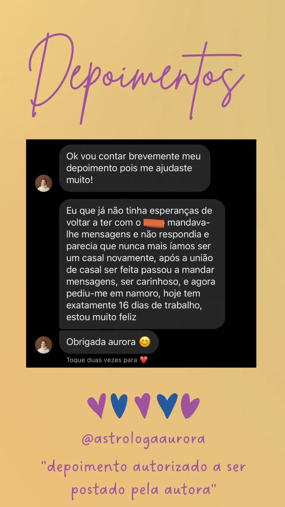 Print de conversa de depoimento de cliente, autorizado pela autora para divulgação