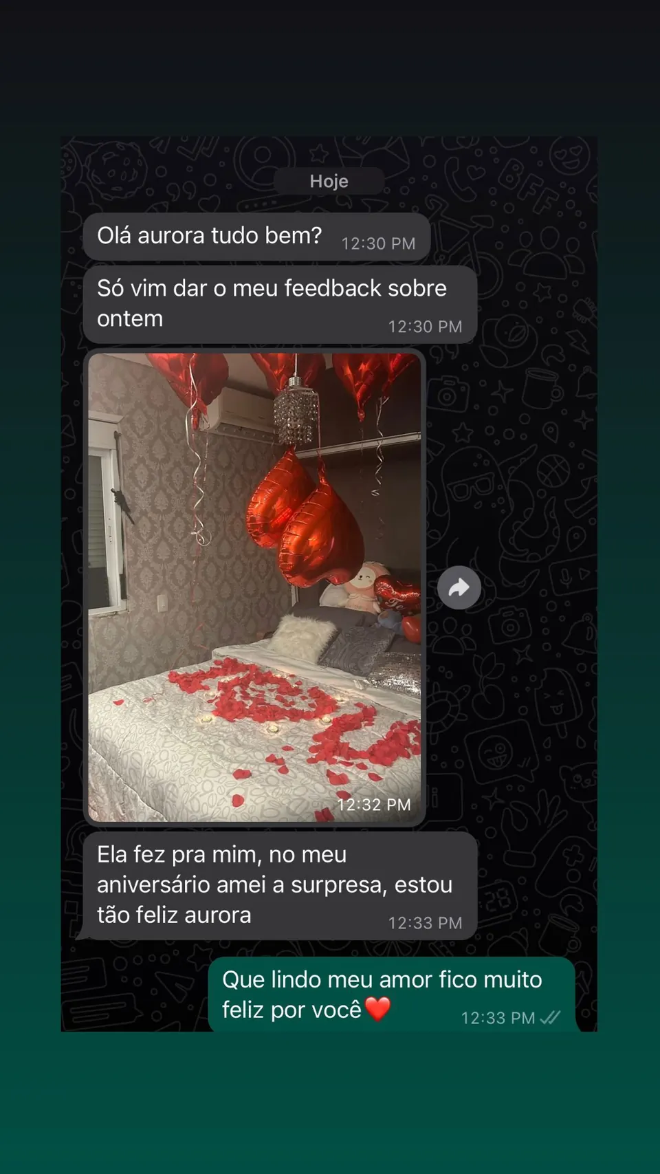 Print de conversa de depoimento de cliente, autorizado pela autora para divulgação