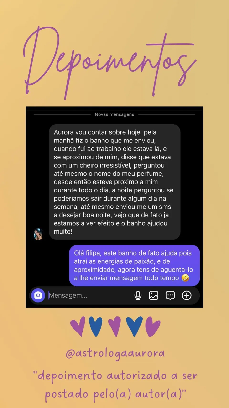 Print de conversa de depoimento de cliente, autorizado pela autora para divulgação