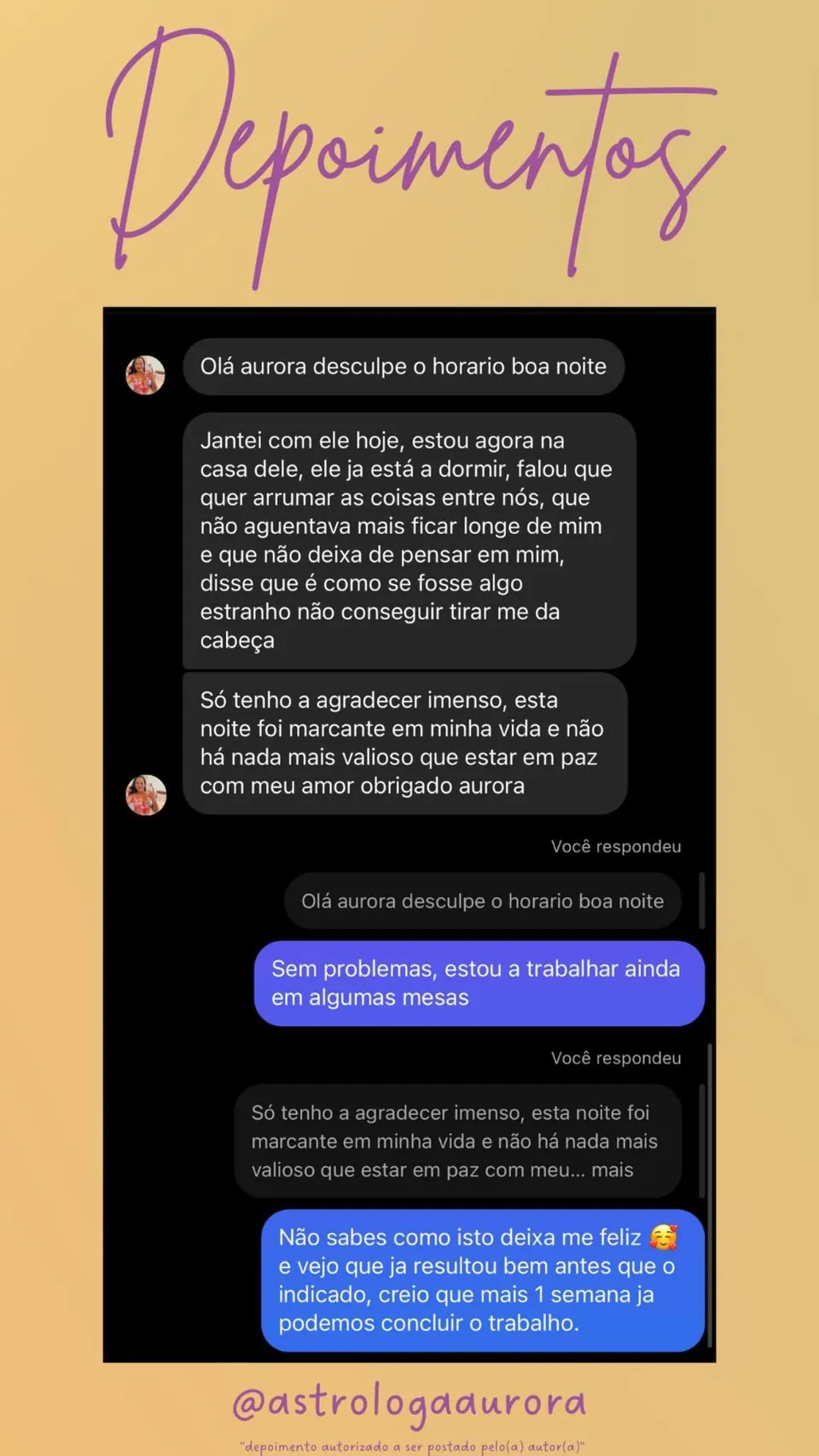 Print de conversa de depoimento de cliente, autorizado pela autora para divulgação
