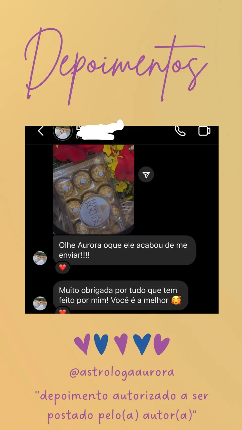 Print de conversa de depoimento de cliente, autorizado pela autora para divulgação