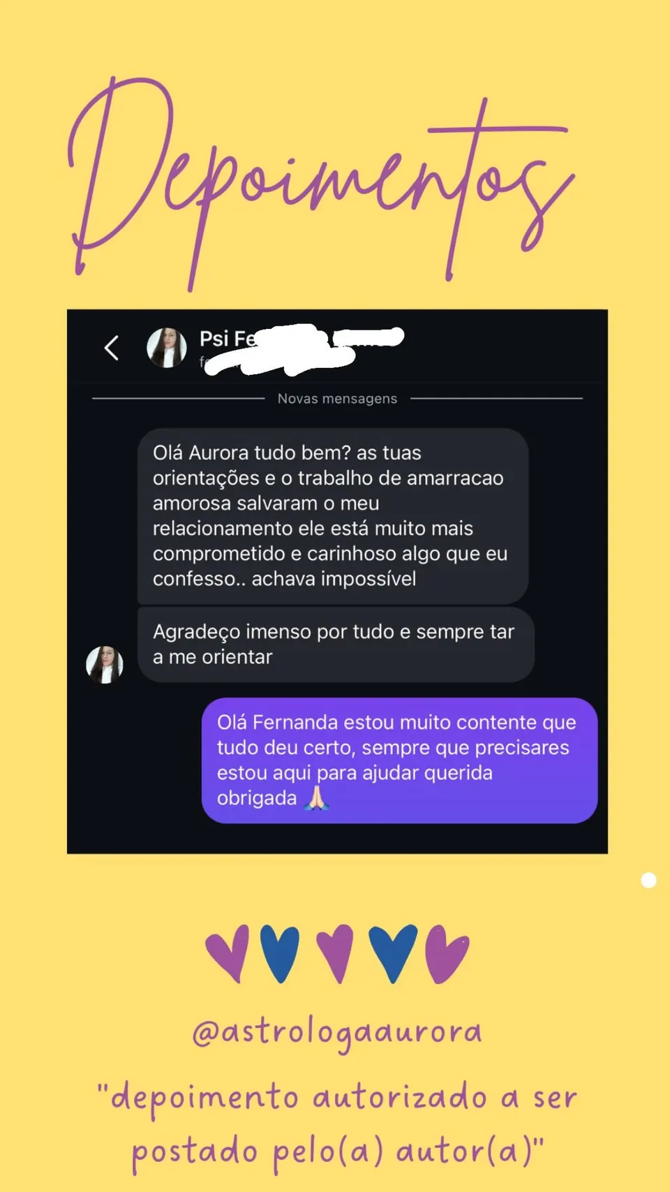 Print de conversa de depoimento de cliente, autorizado pela autora para divulgação