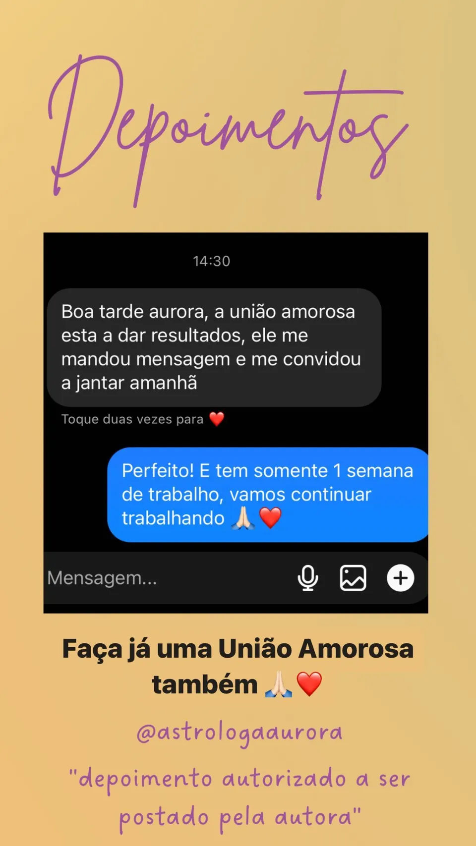 Print de conversa de depoimento de cliente, autorizado pela autora para divulgação