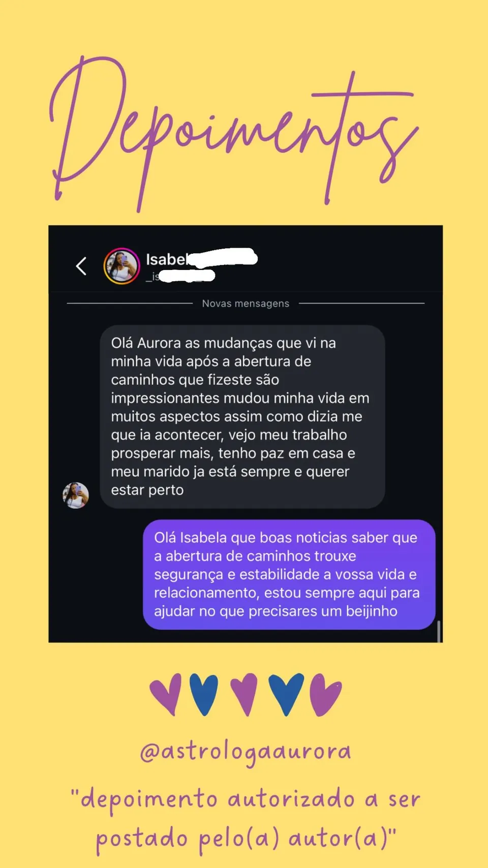 Print de conversa de depoimento de cliente, autorizado pela autora para divulgação