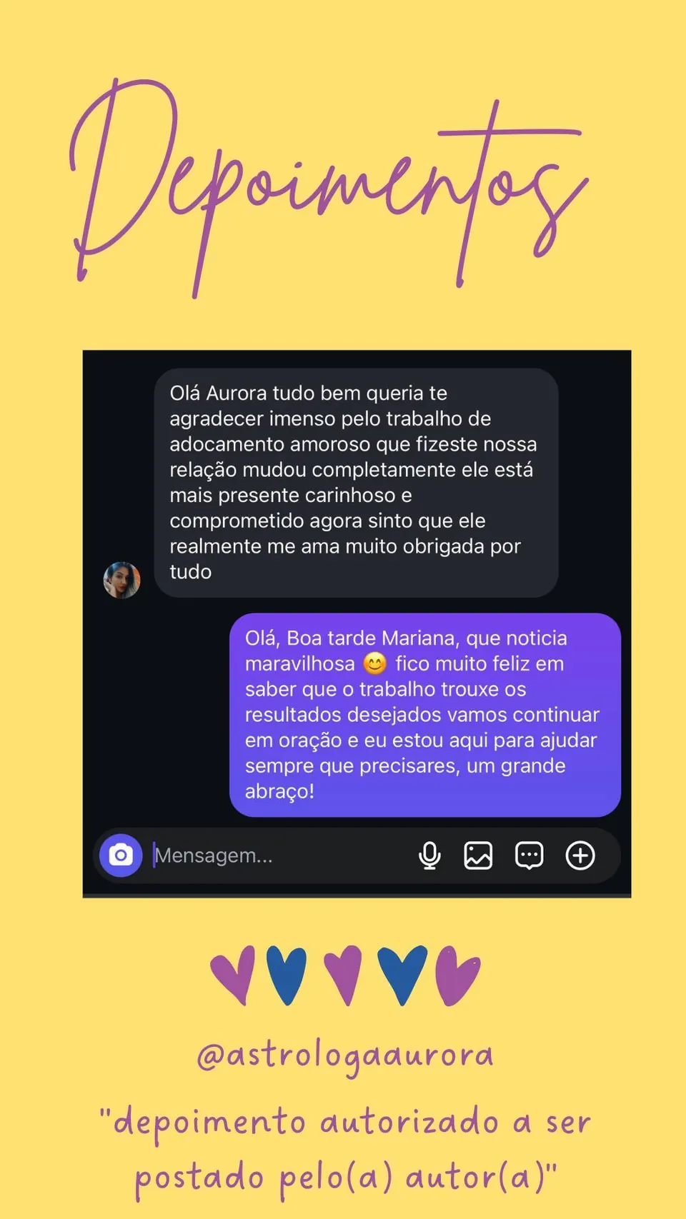 Print de conversa de depoimento de cliente, autorizado pela autora para divulgação