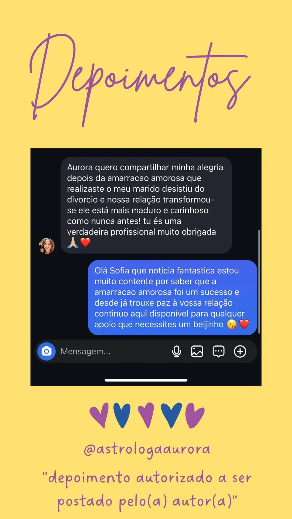 Print de conversa de depoimento de cliente, autorizado pela autora para divulgação