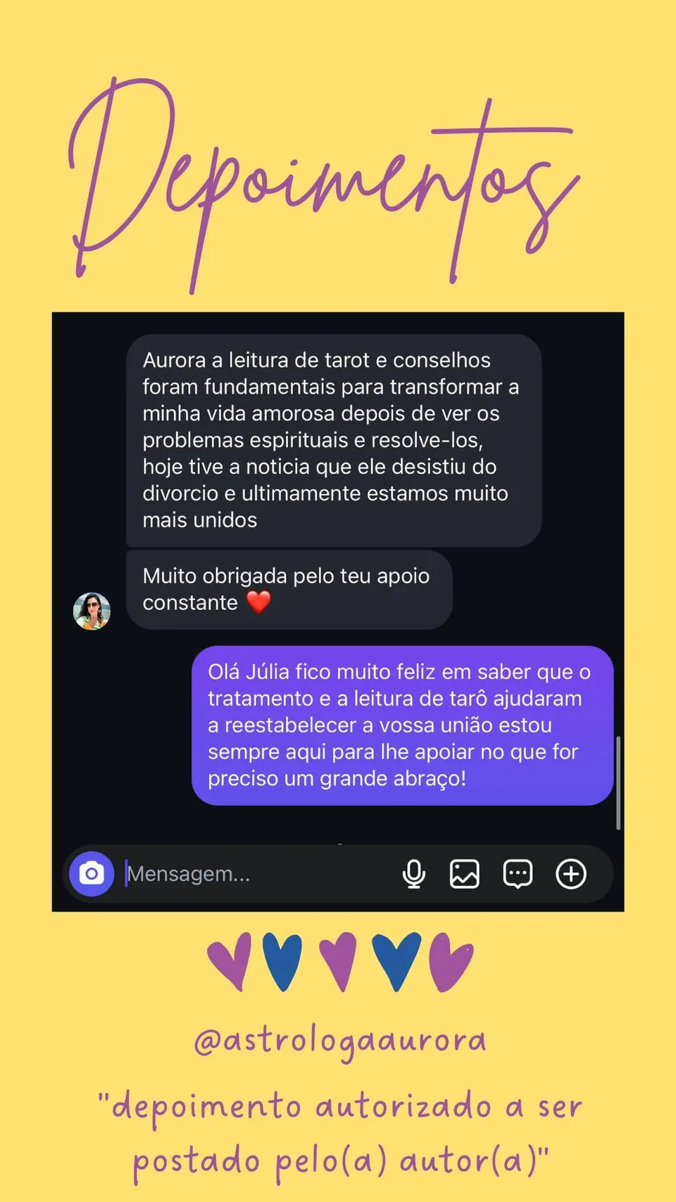 Print de conversa de depoimento de cliente, autorizado pela autora para divulgação