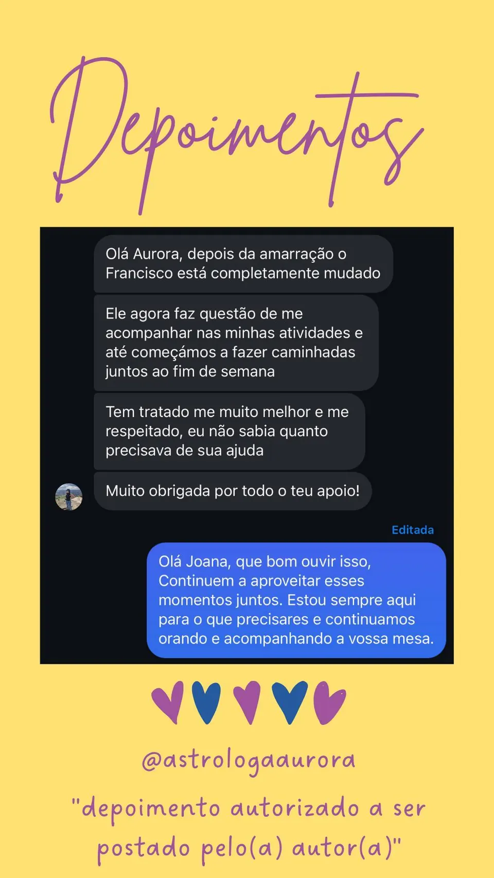 Print de conversa de depoimento de cliente, autorizado pela autora para divulgação