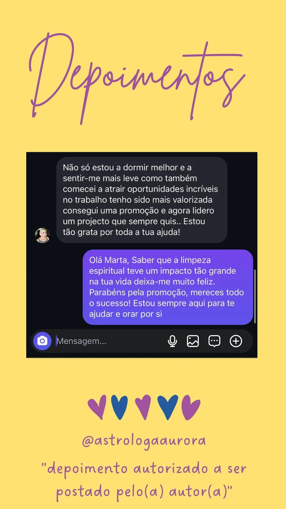 Print de conversa de depoimento de cliente, autorizado pela autora para divulgação