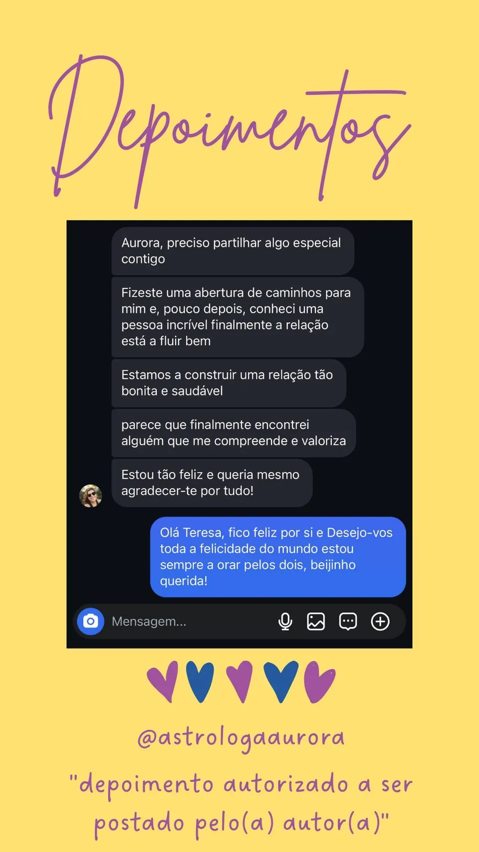 Print de conversa de depoimento de cliente, autorizado pela autora para divulgação