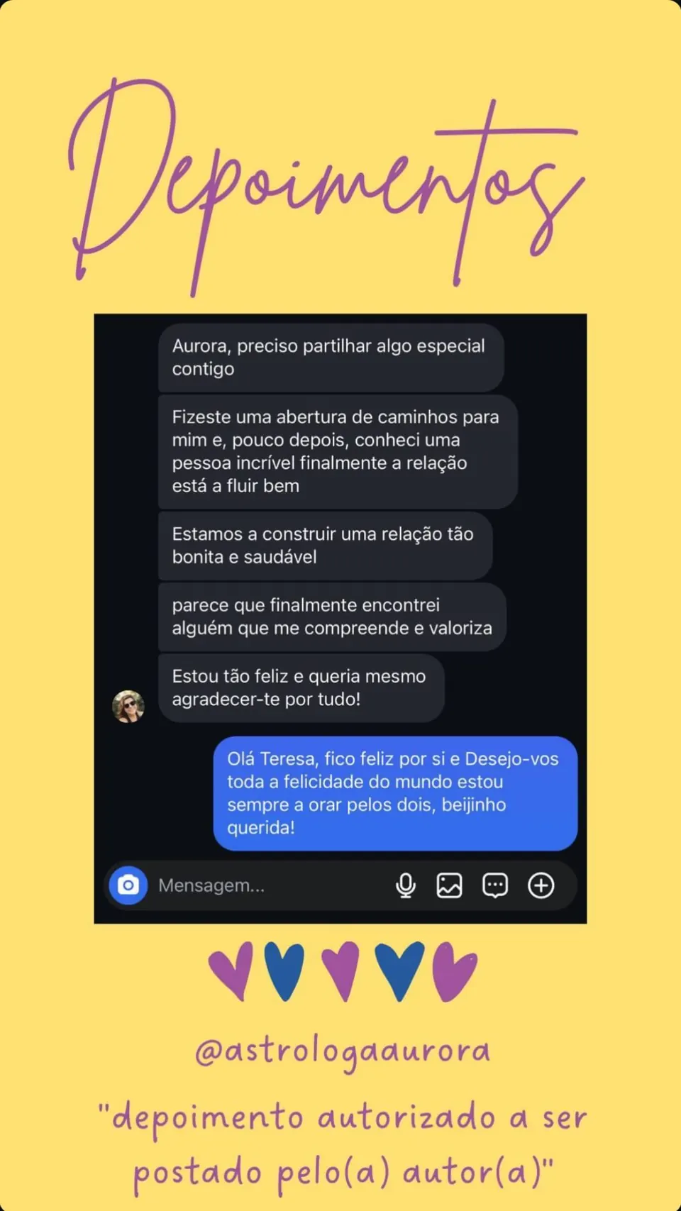 Print de conversa de depoimento de cliente, autorizado pela autora para divulgação