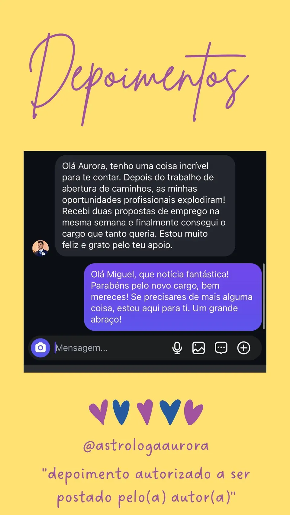 Print de conversa de depoimento de cliente, autorizado pela autora para divulgação