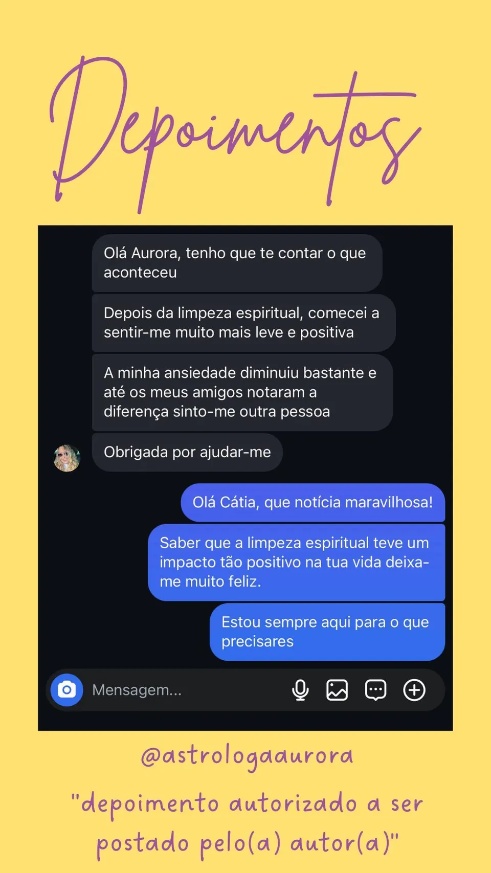 Print de conversa de depoimento de cliente, autorizado pela autora para divulgação