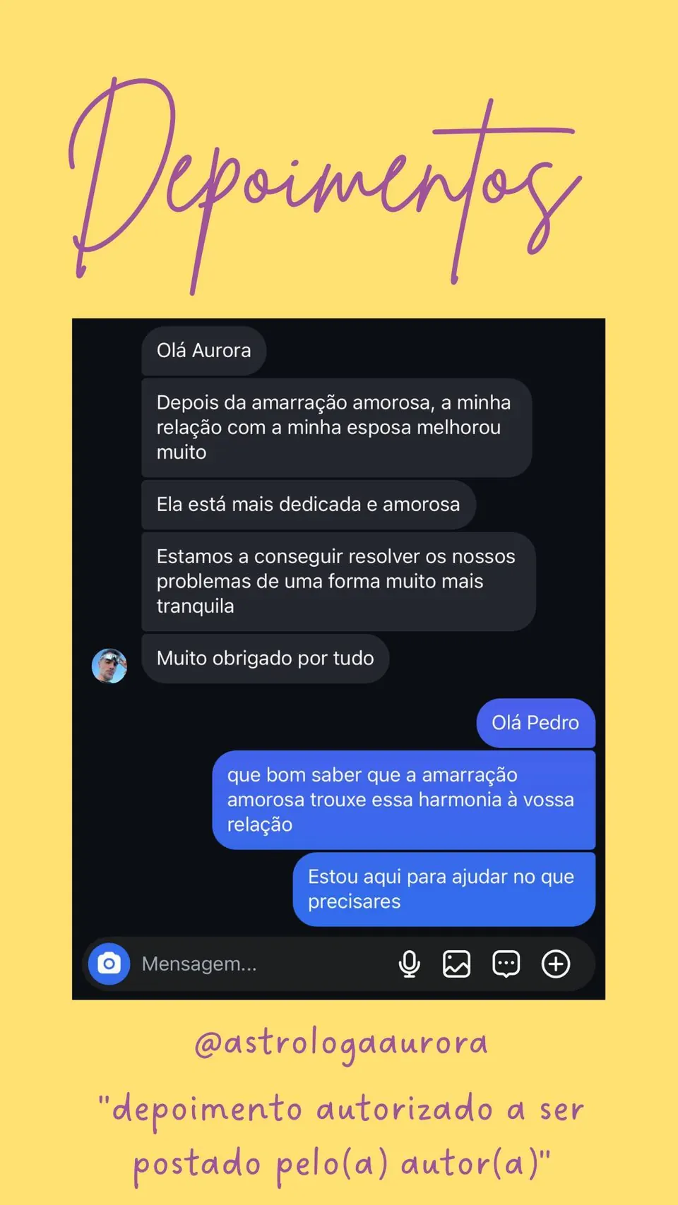 Print de conversa de depoimento de cliente, autorizado pela autora para divulgação