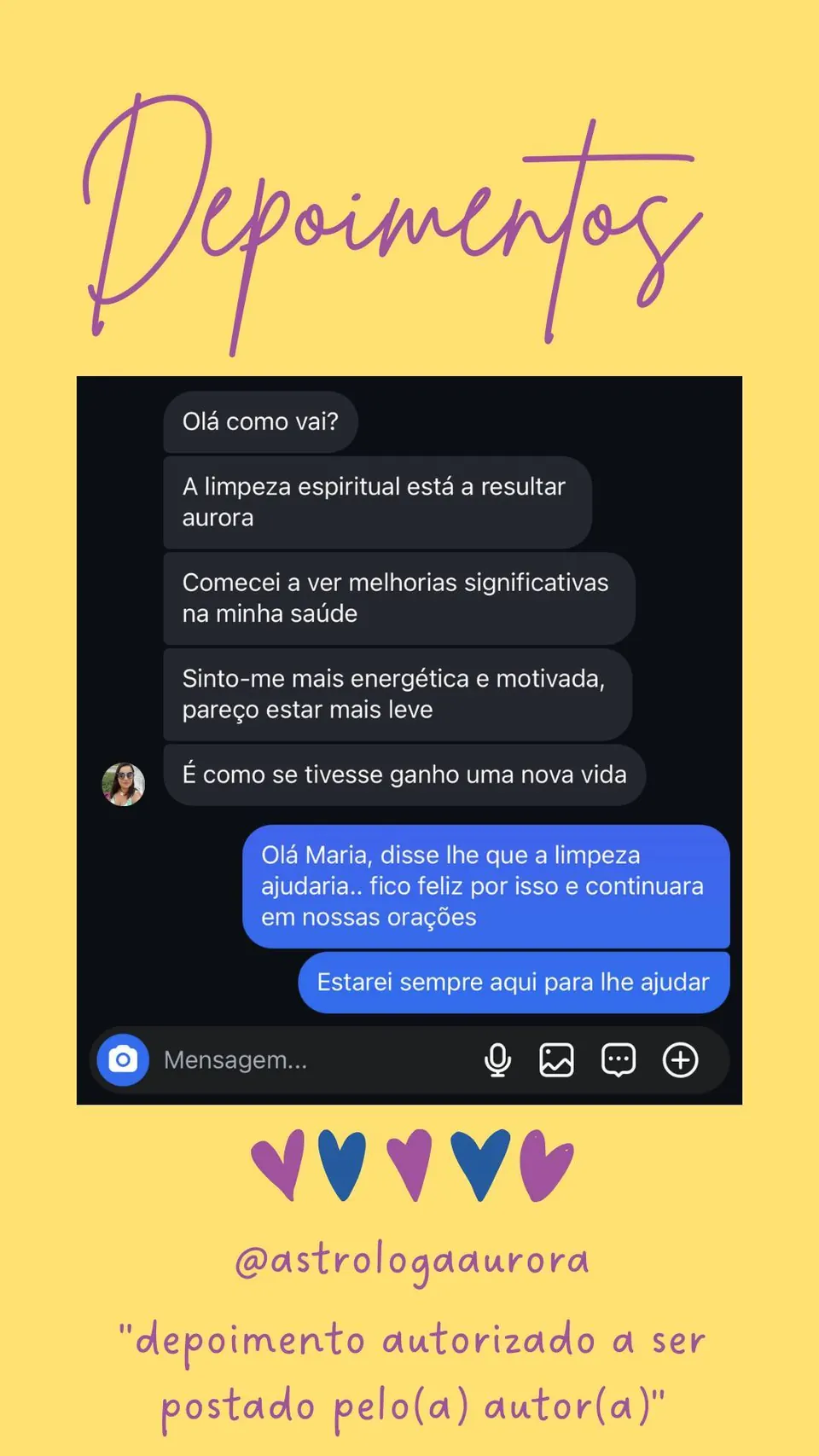 Print de conversa de depoimento de cliente, autorizado pela autora para divulgação