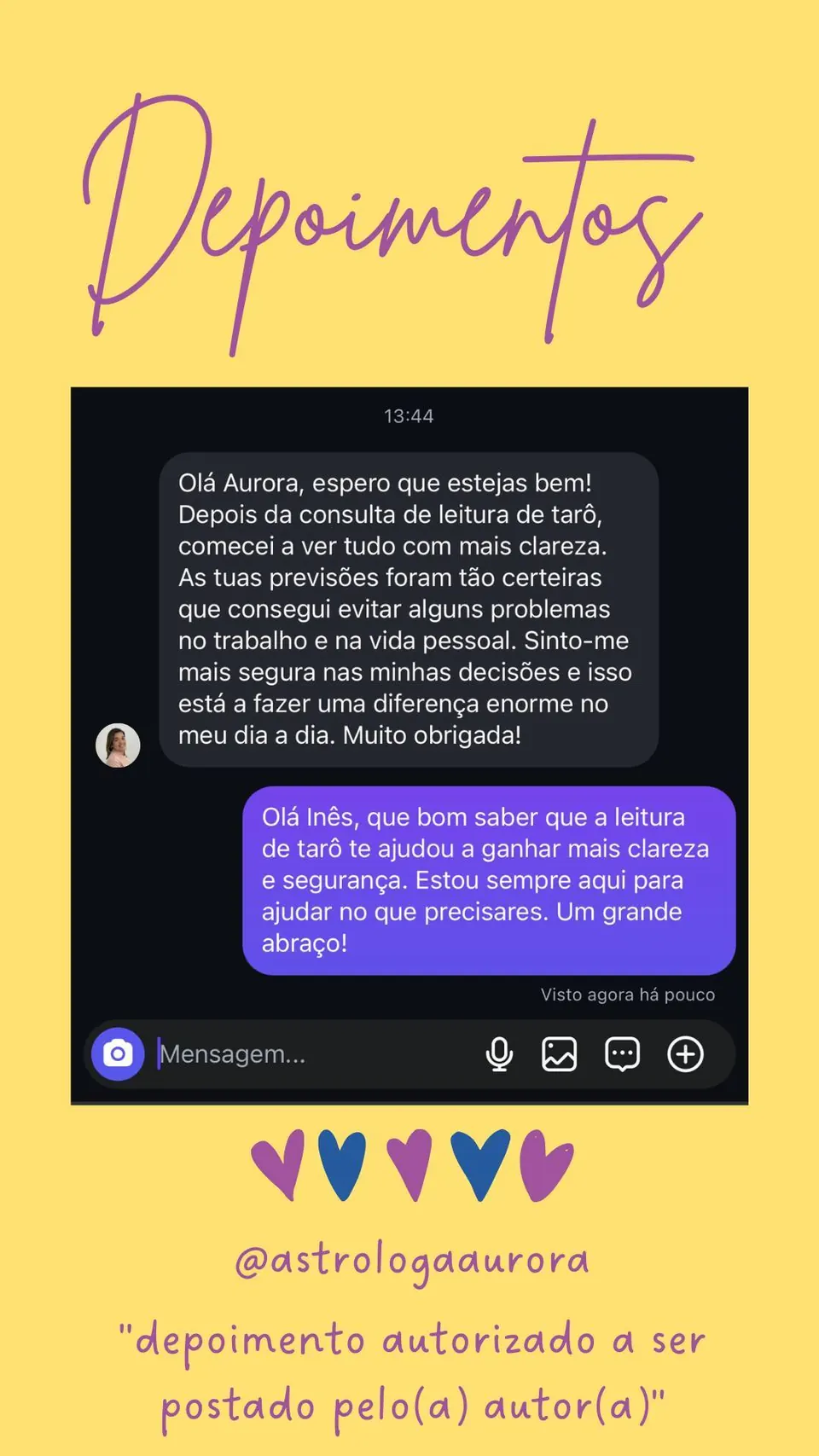 Print de conversa de depoimento de cliente, autorizado pela autora para divulgação