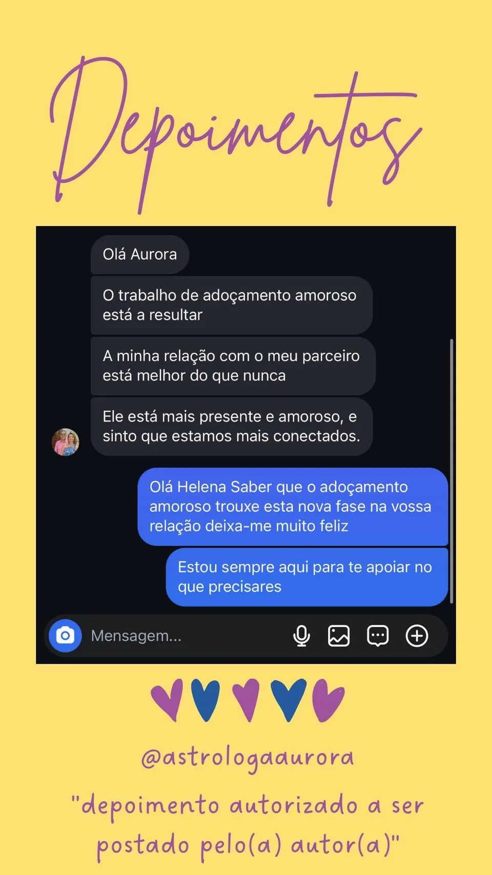 Print de conversa de depoimento de cliente, autorizado pela autora para divulgação