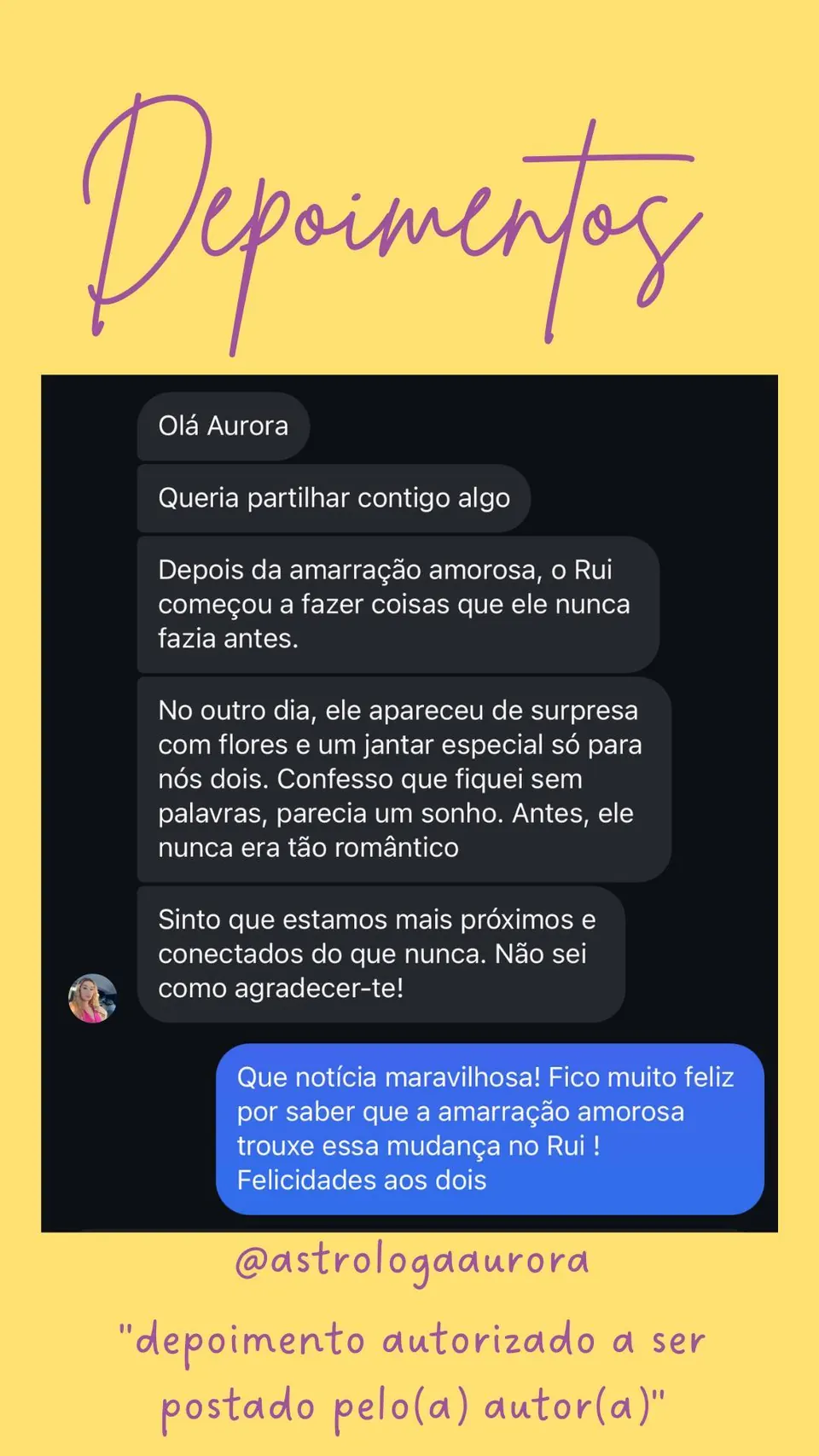 Print de conversa de depoimento de cliente, autorizado pela autora para divulgação