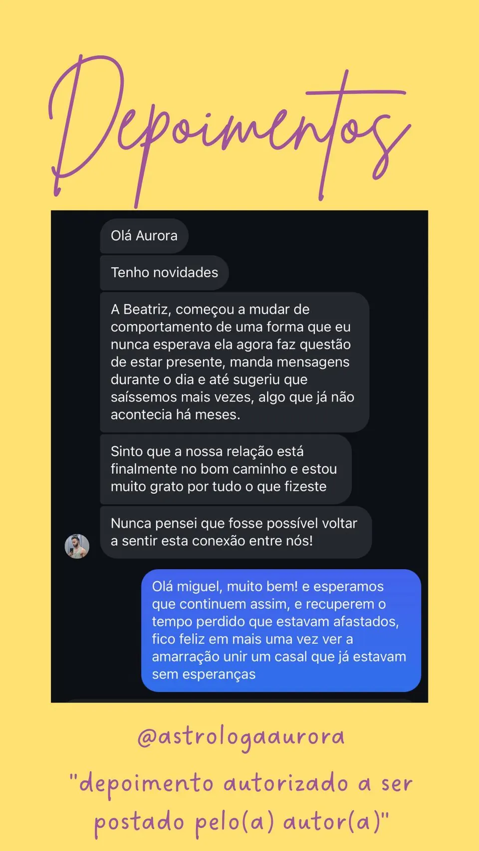 Print de conversa de depoimento de cliente, autorizado pela autora para divulgação