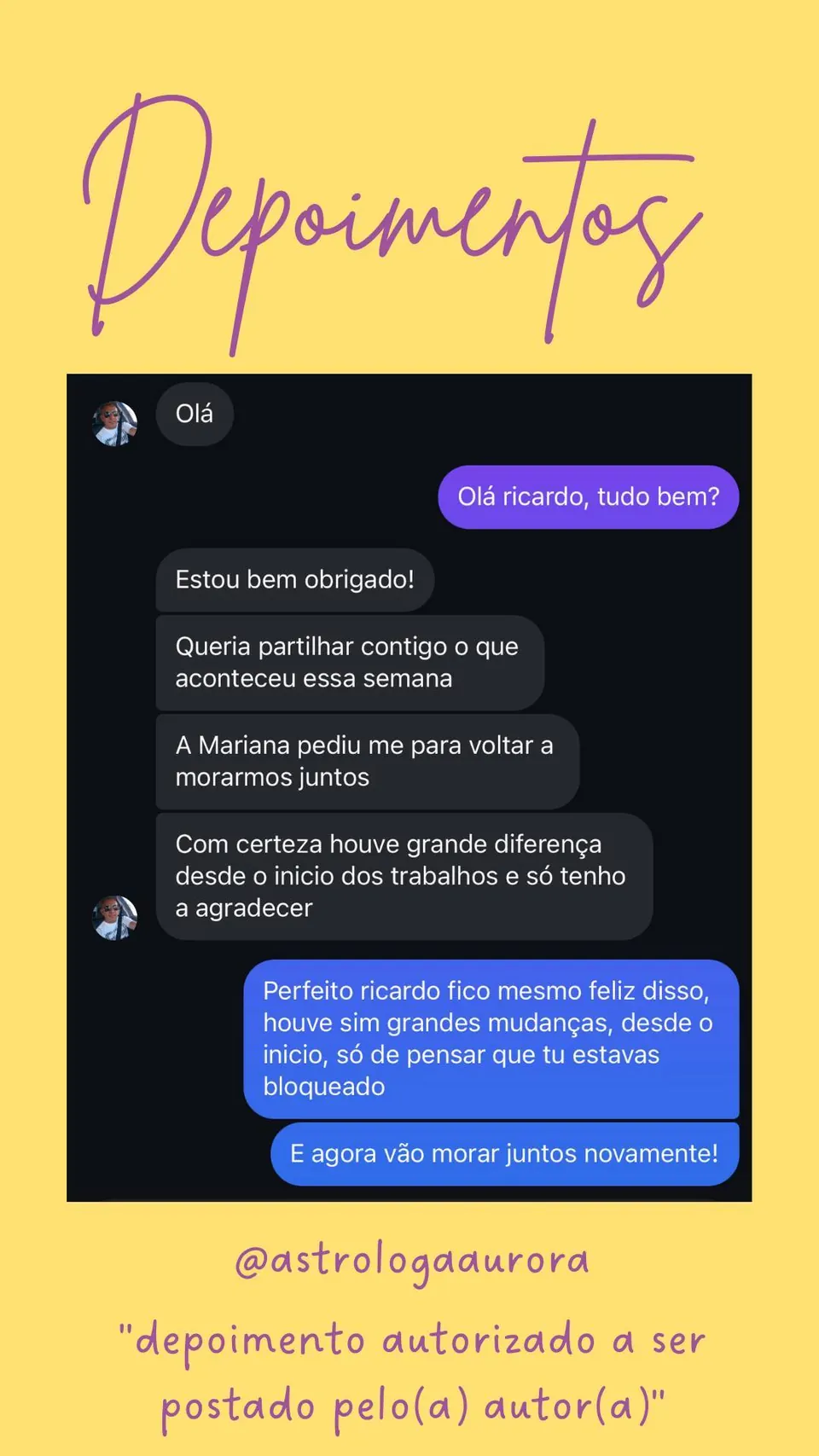 Print de conversa de depoimento de cliente, autorizado pela autora para divulgação