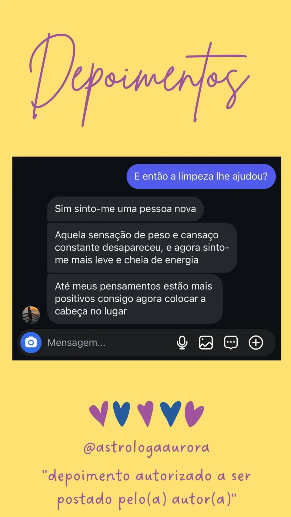 Print de conversa de depoimento de cliente, autorizado pela autora para divulgação