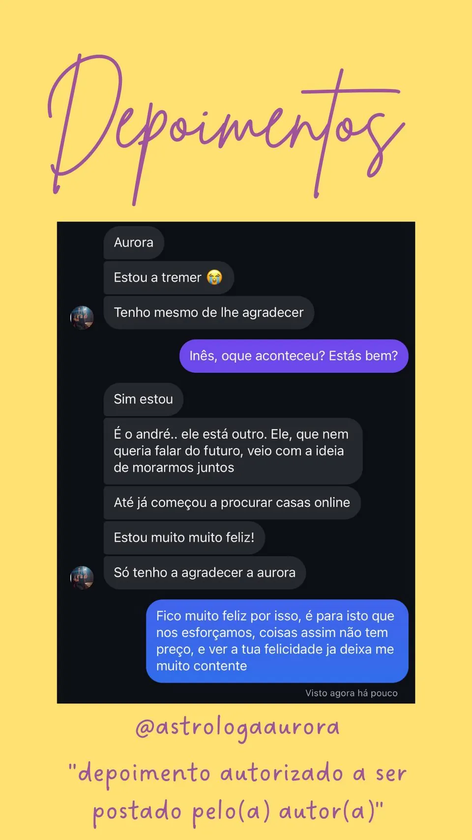 Print de conversa de depoimento de cliente, autorizado pela autora para divulgação