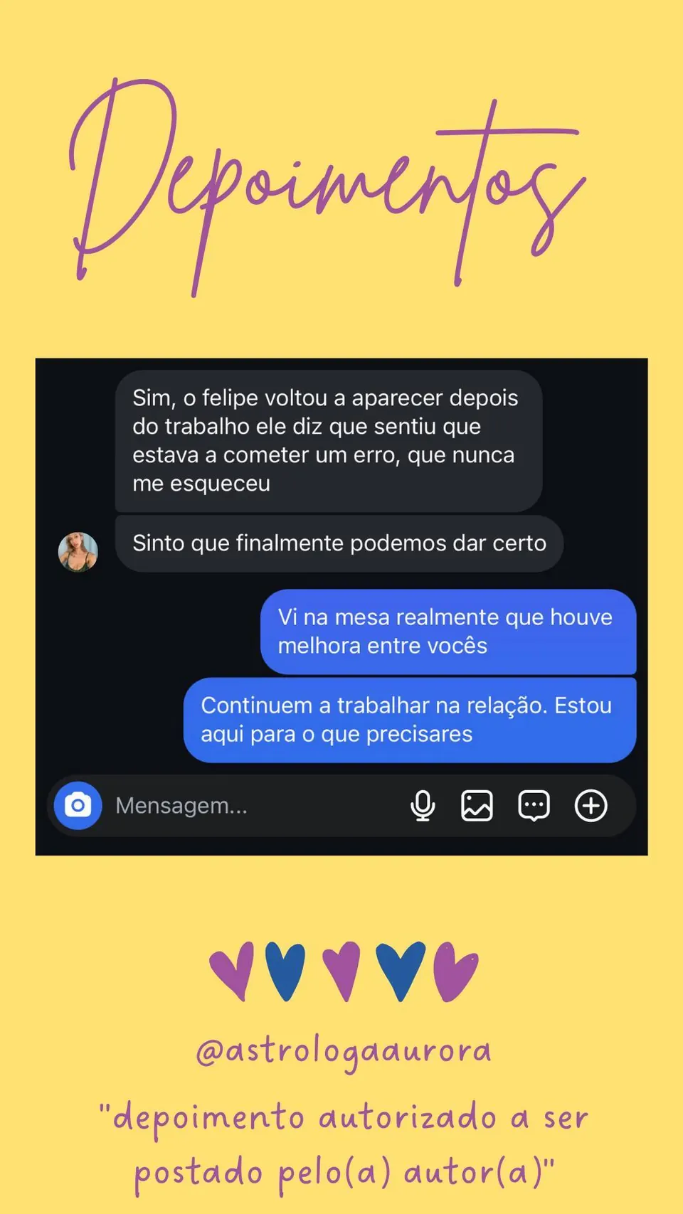 Print de conversa de depoimento de cliente, autorizado pela autora para divulgação