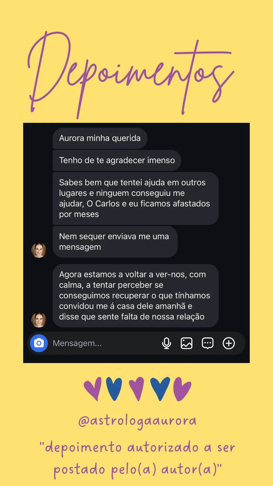 Print de conversa de depoimento de cliente, autorizado pela autora para divulgação