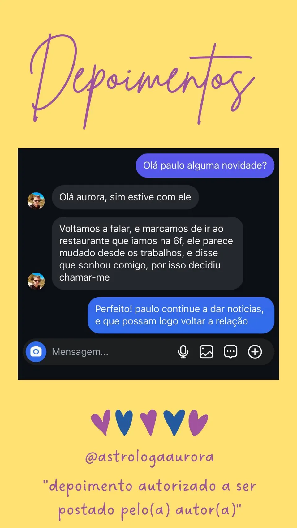 Print de conversa de depoimento de cliente, autorizado pela autora para divulgação