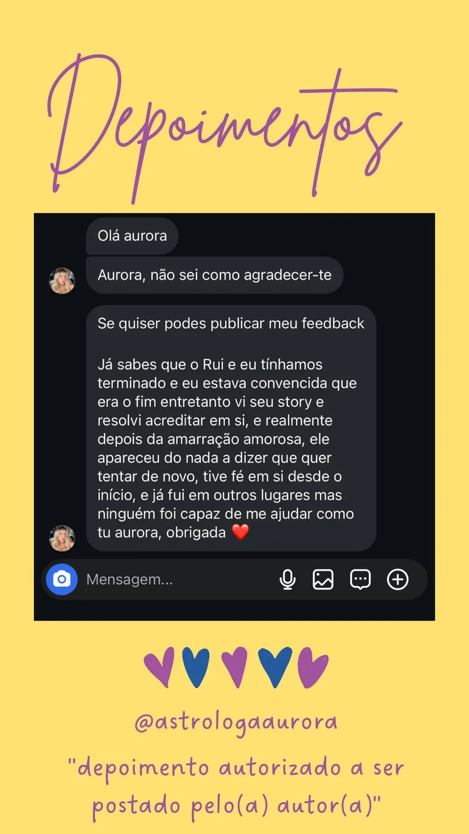 Print de conversa de depoimento de cliente, autorizado pela autora para divulgação