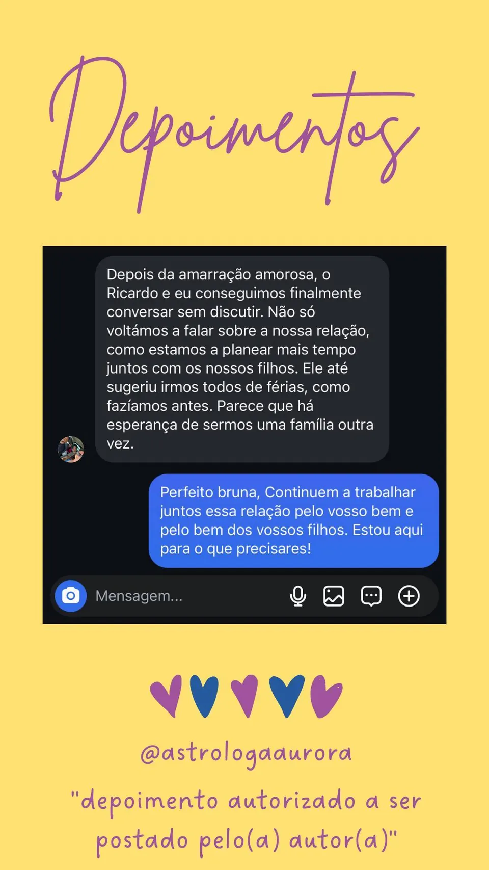 Print de conversa de depoimento de cliente, autorizado pela autora para divulgação