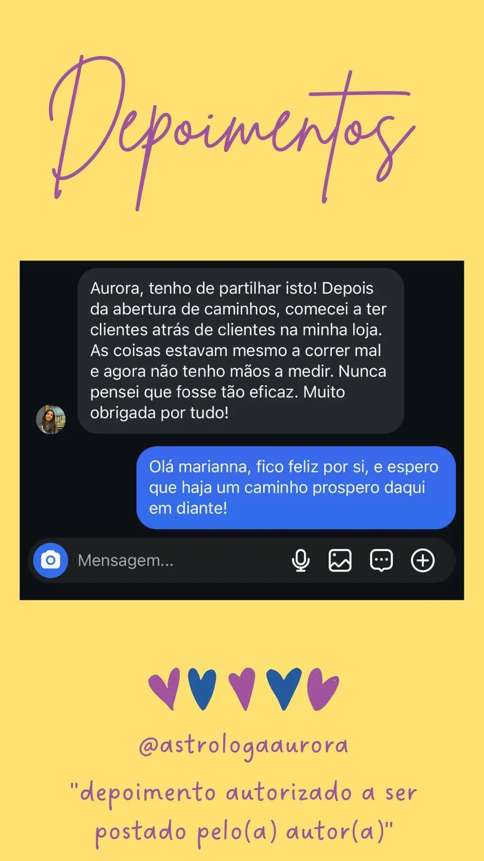 Print de conversa de depoimento de cliente, autorizado pela autora para divulgação