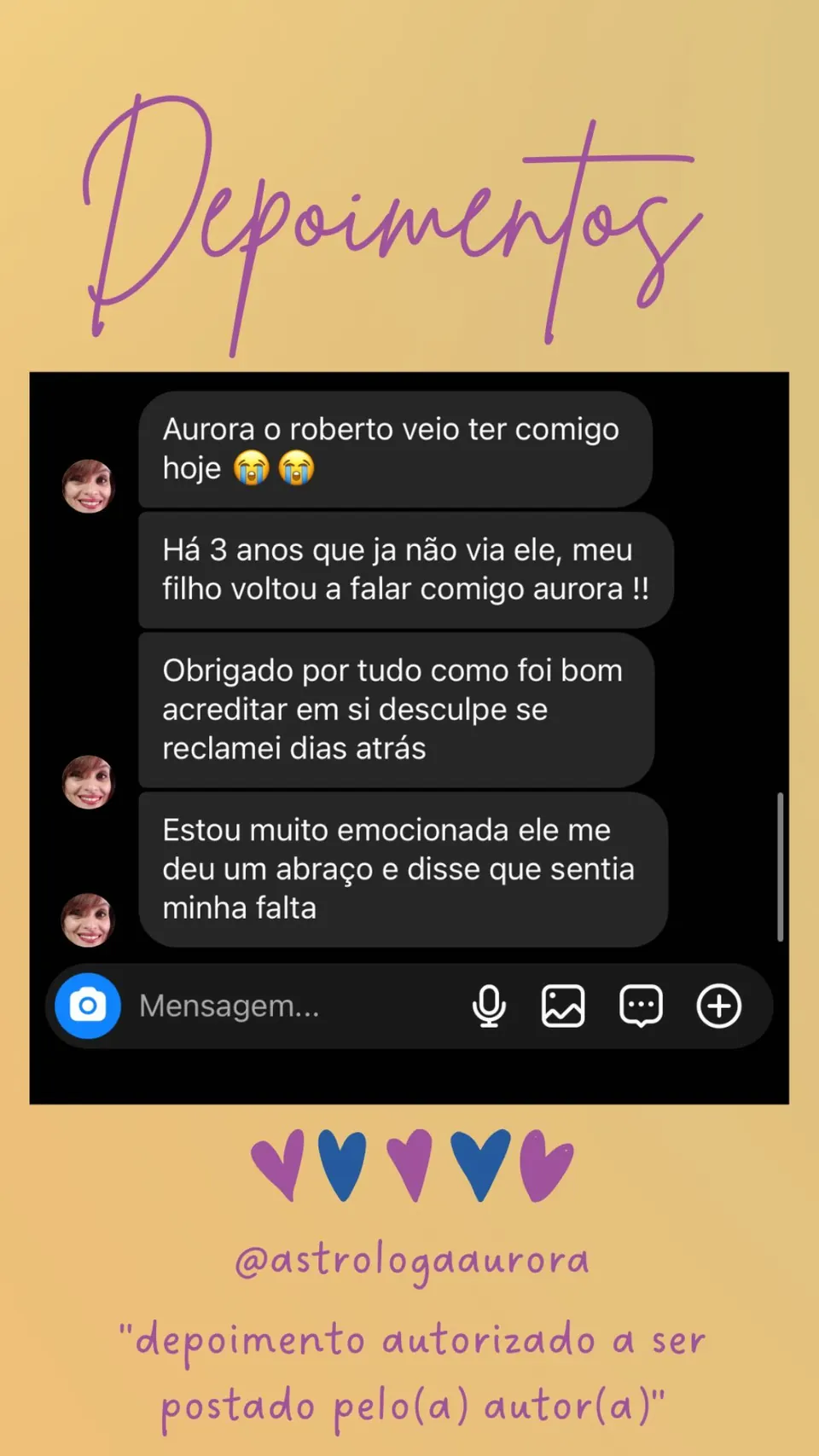 Print de conversa de depoimento de cliente, autorizado pela autora para divulgação