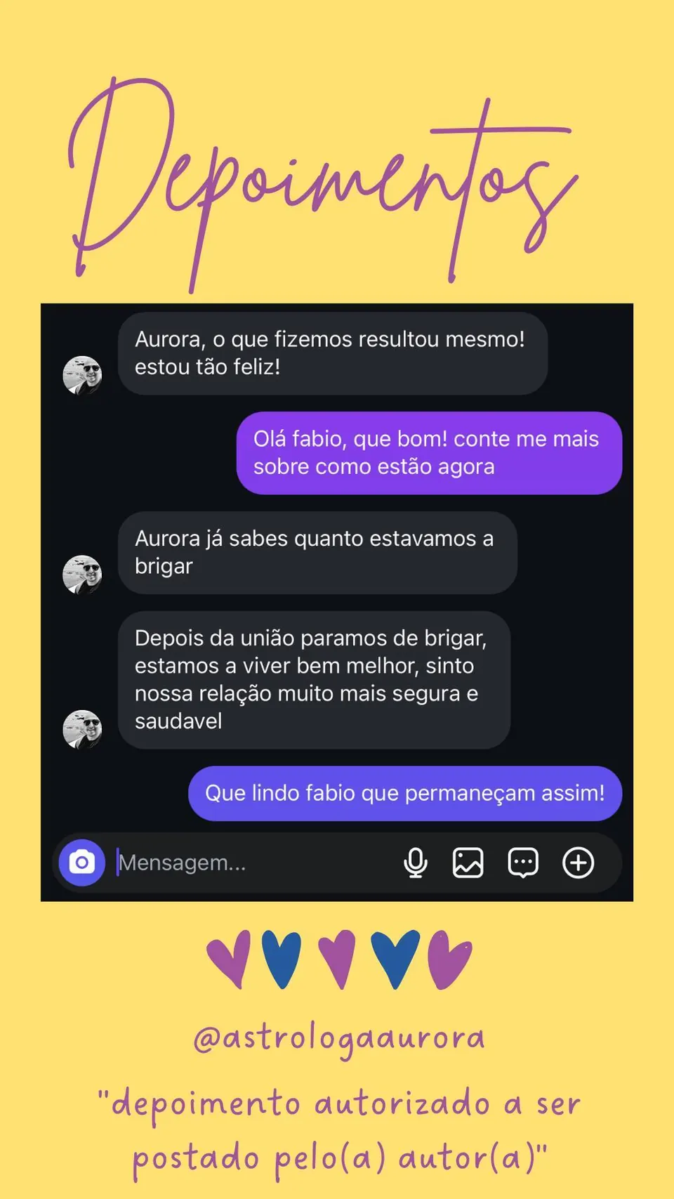Print de conversa de depoimento de cliente, autorizado pela autora para divulgação