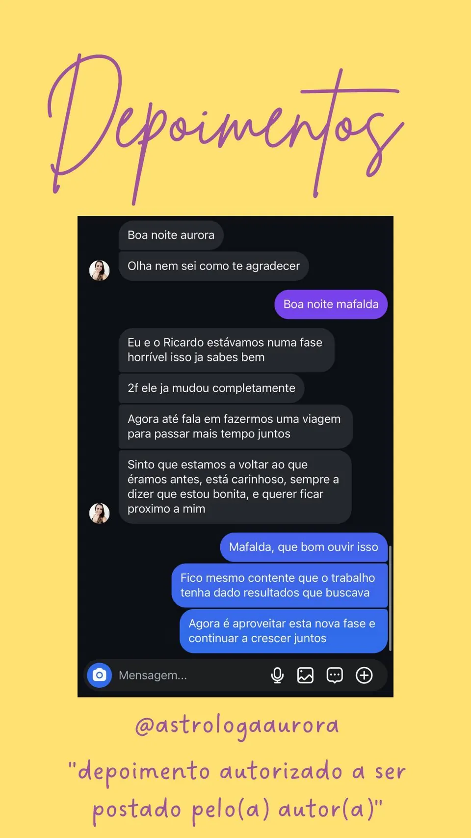 Print de conversa de depoimento de cliente, autorizado pela autora para divulgação