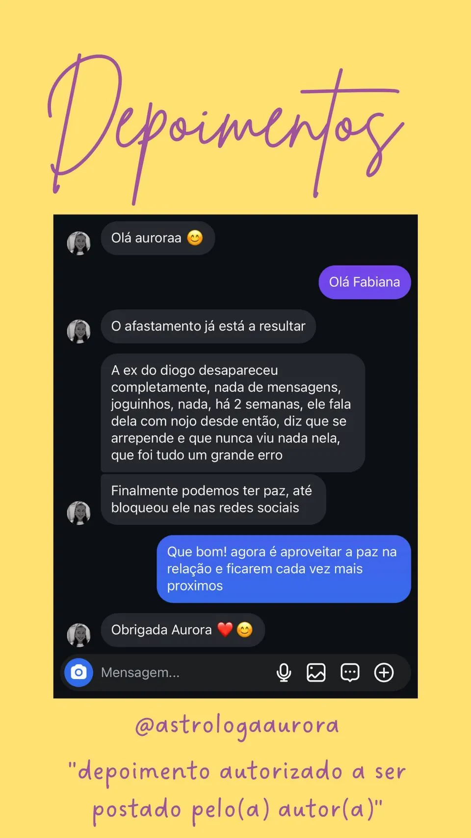 Print de conversa de depoimento de cliente, autorizado pela autora para divulgação