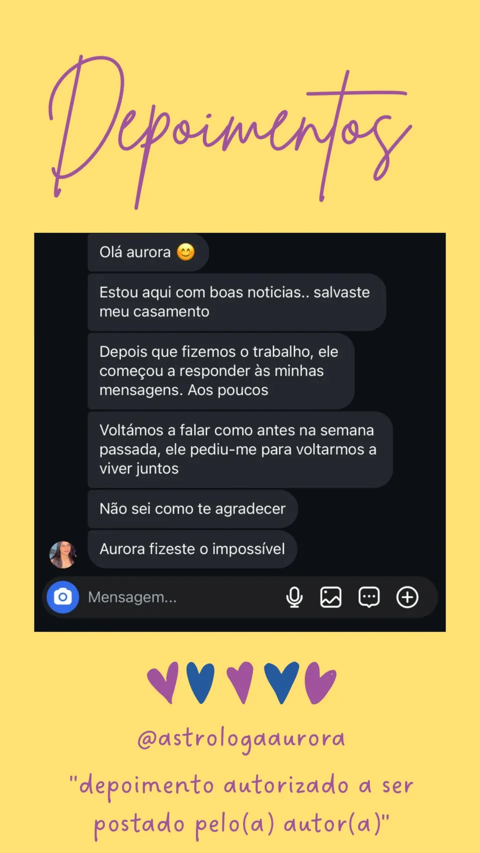 Print de conversa de depoimento de cliente, autorizado pela autora para divulgação