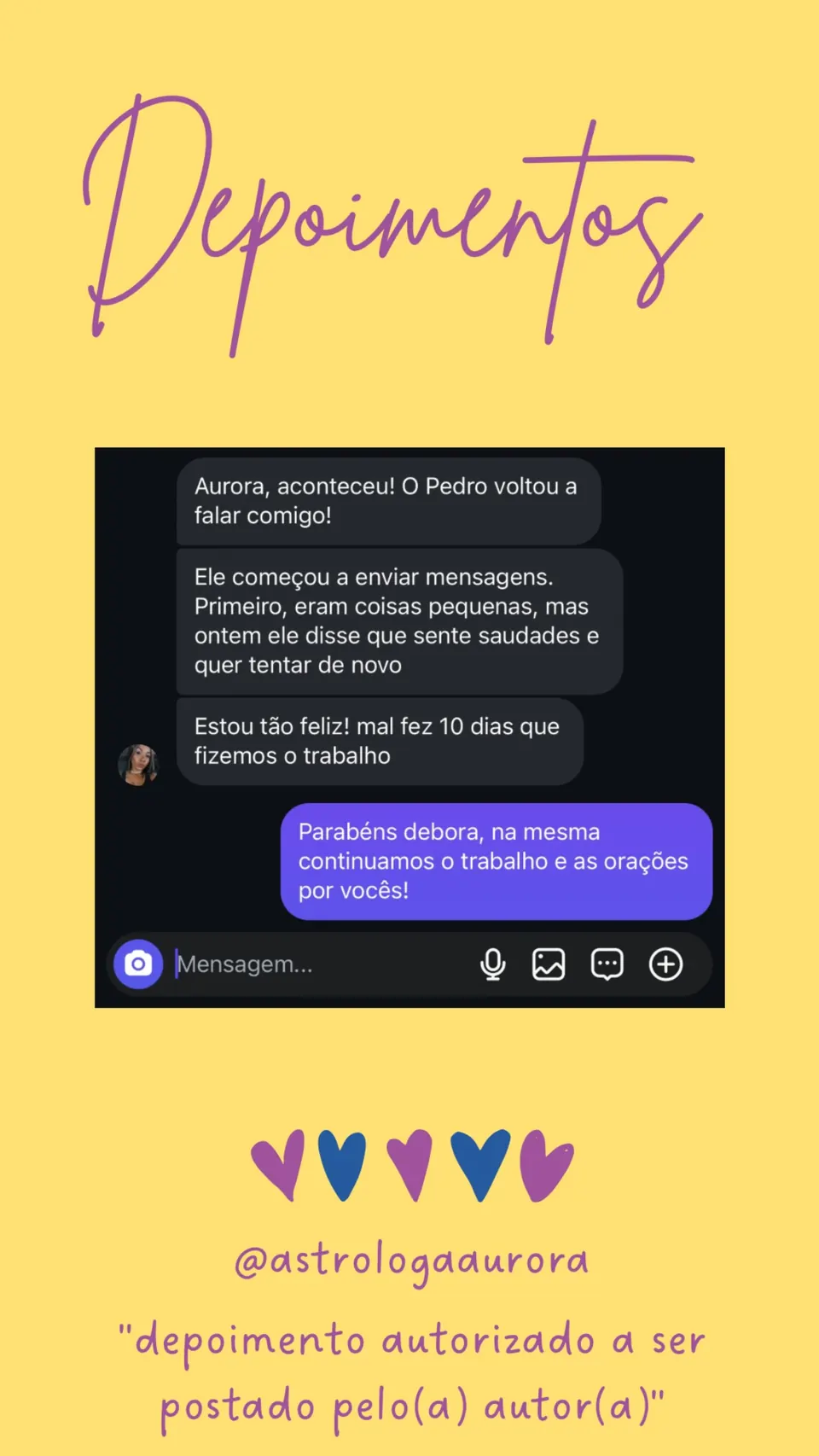Print de conversa de depoimento de cliente, autorizado pela autora para divulgação