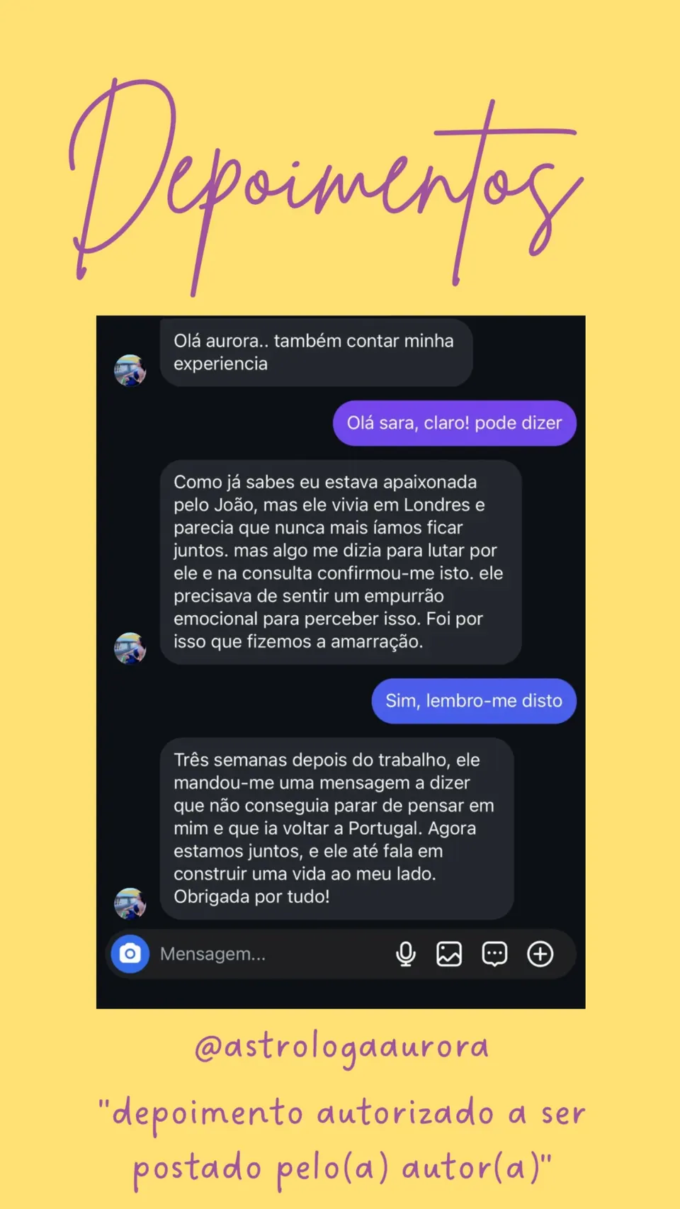 Print de conversa de depoimento de cliente, autorizado pela autora para divulgação