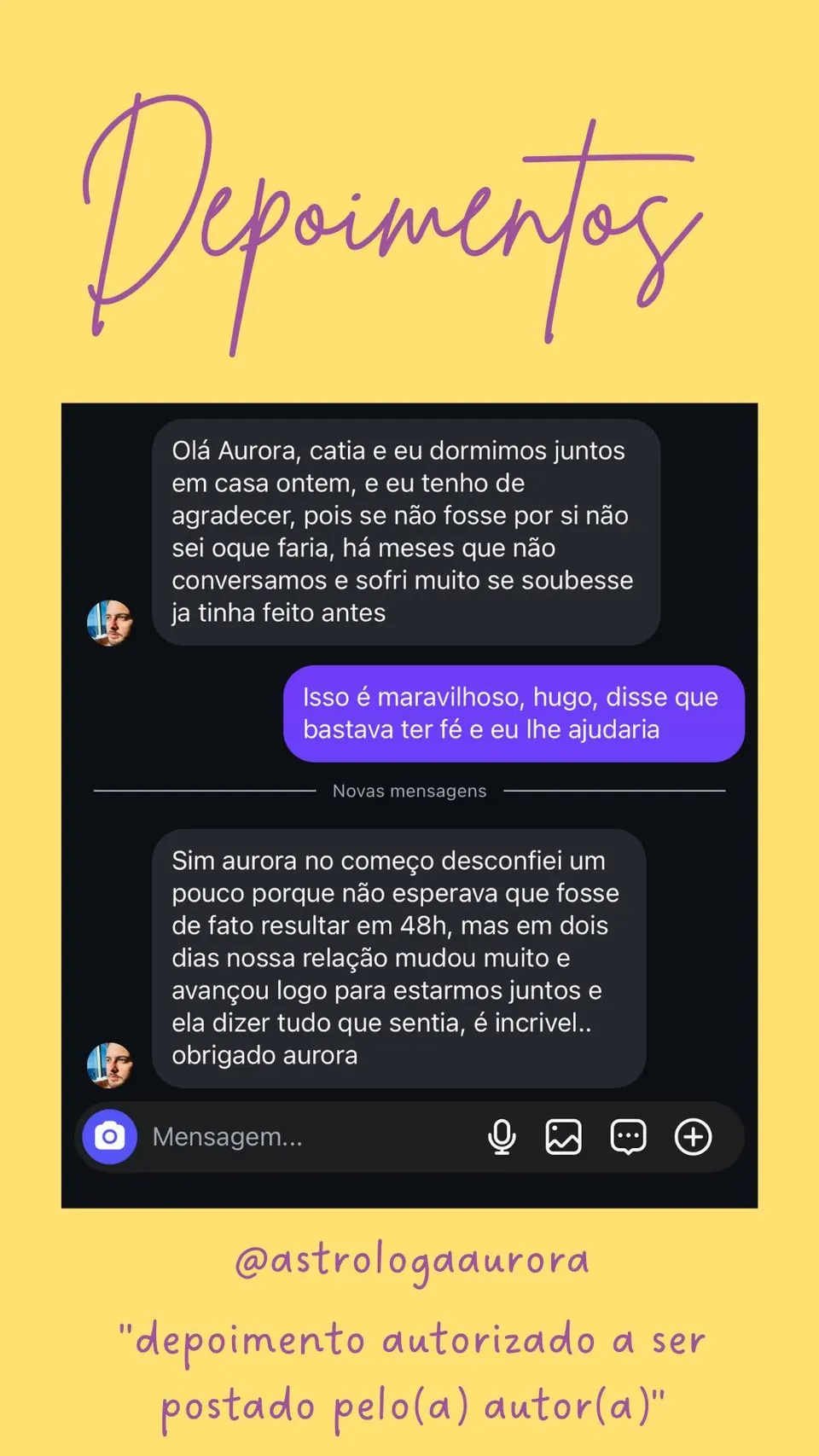 Print de conversa de depoimento de cliente, autorizado pela autora para divulgação