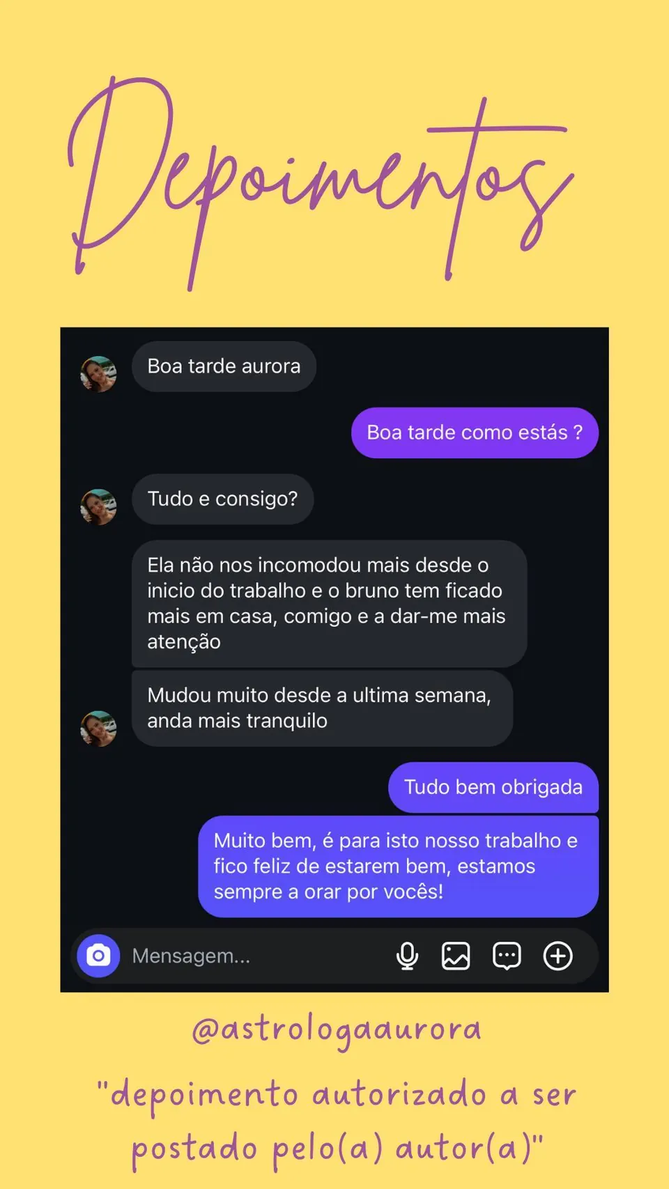 Print de conversa de depoimento de cliente, autorizado pela autora para divulgação