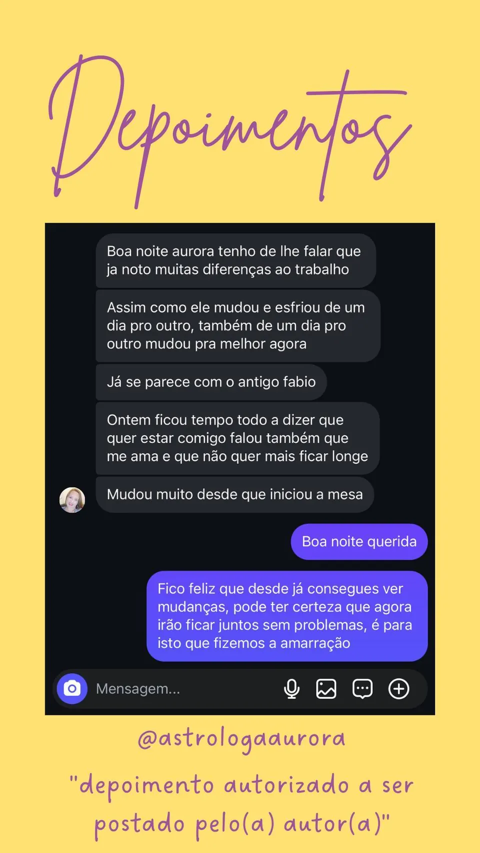 Print de conversa de depoimento de cliente, autorizado pela autora para divulgação