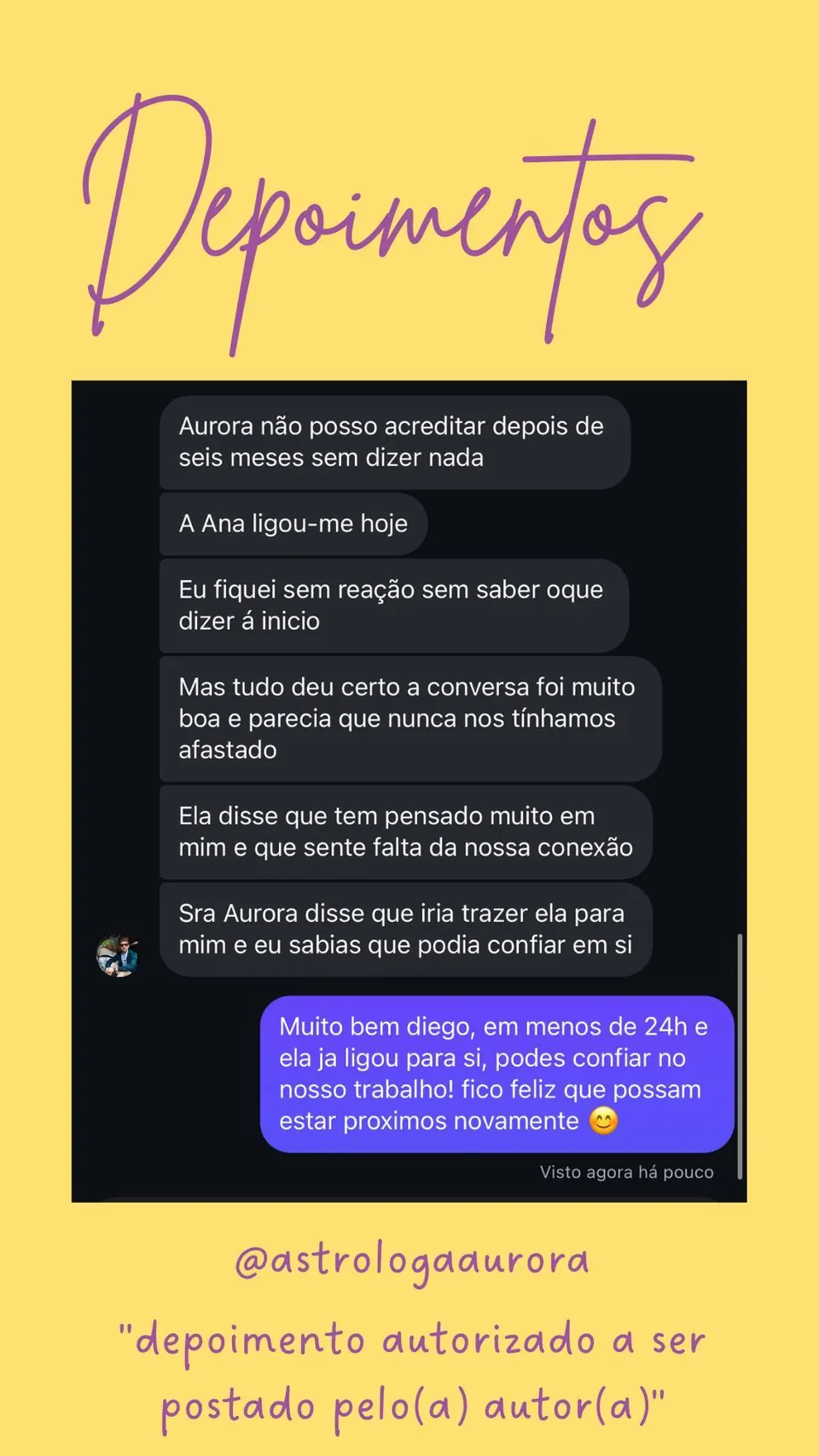 Print de conversa de depoimento de cliente, autorizado pela autora para divulgação