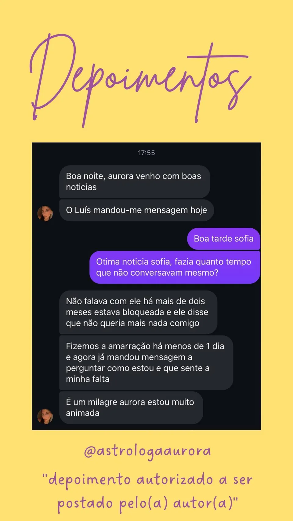 Print de conversa de depoimento de cliente, autorizado pela autora para divulgação