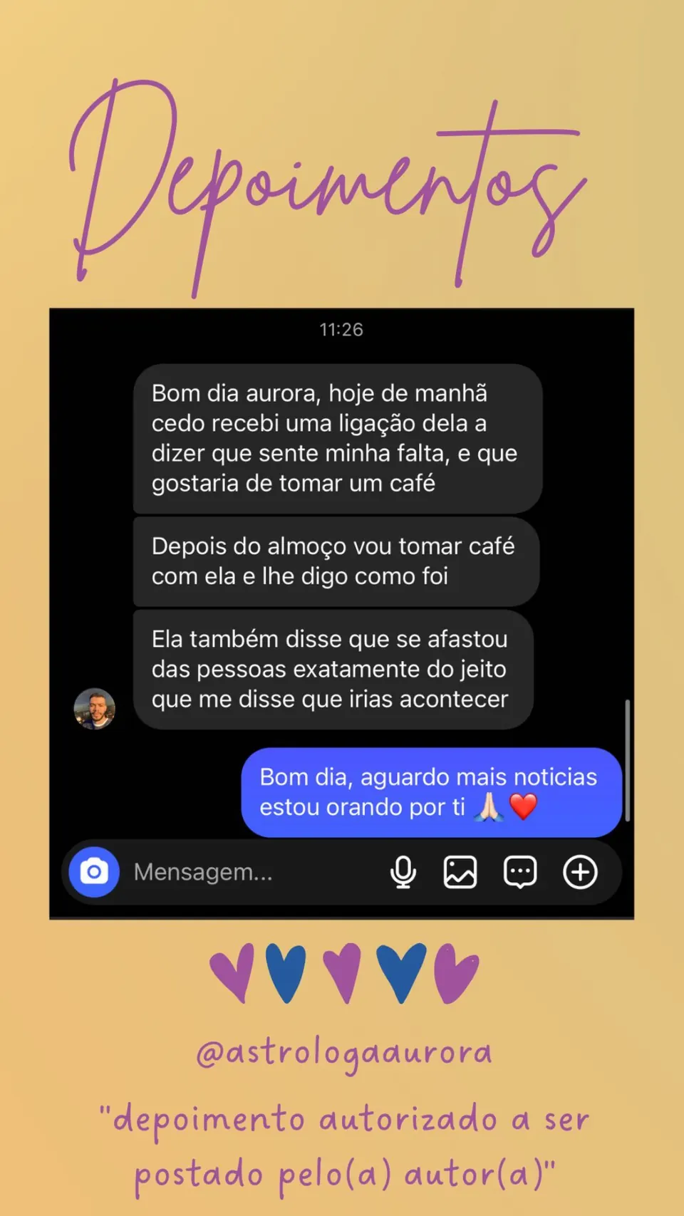 Print de conversa de depoimento de cliente, autorizado pela autora para divulgação