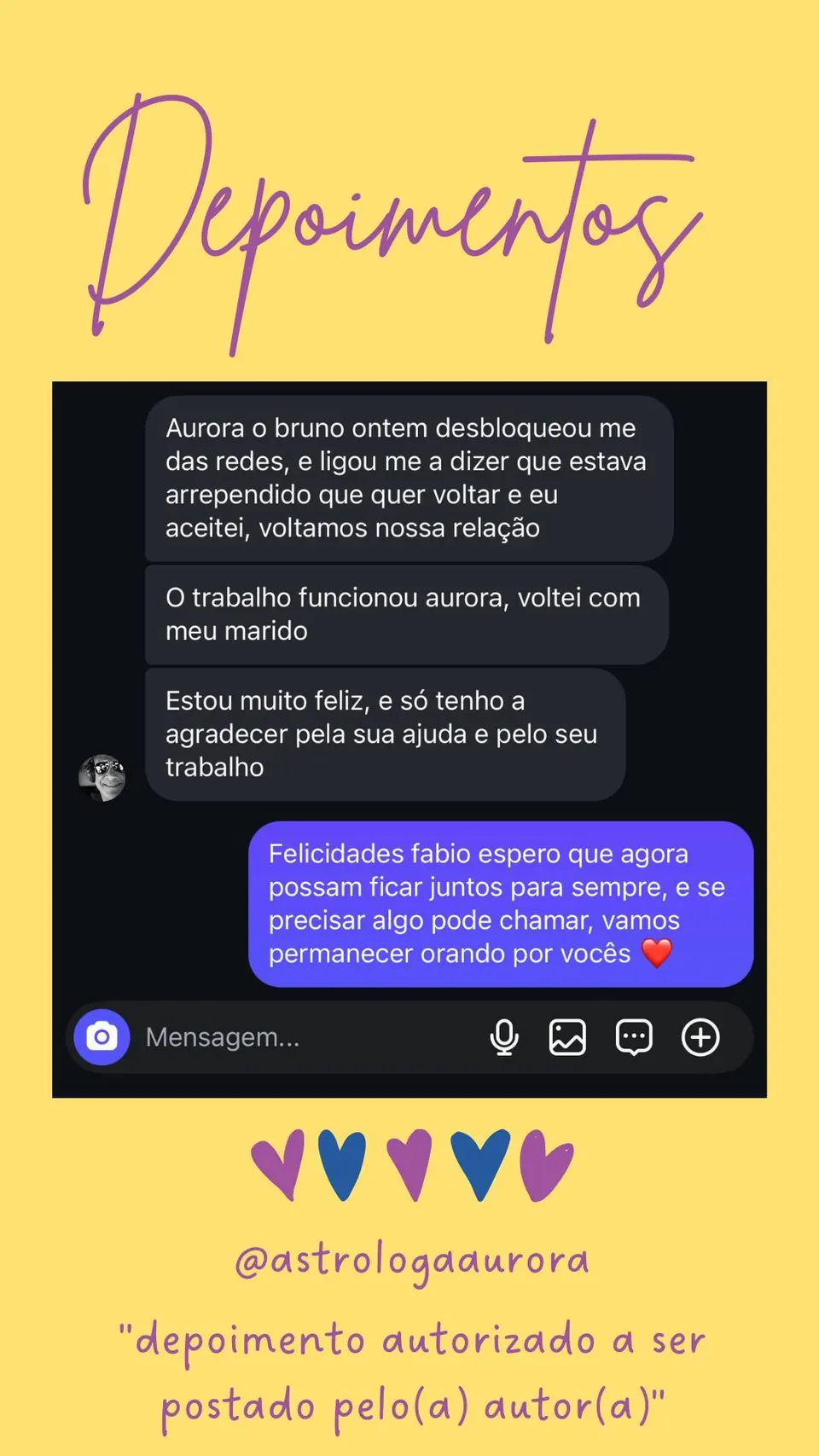Print de conversa de depoimento de cliente, autorizado pela autora para divulgação