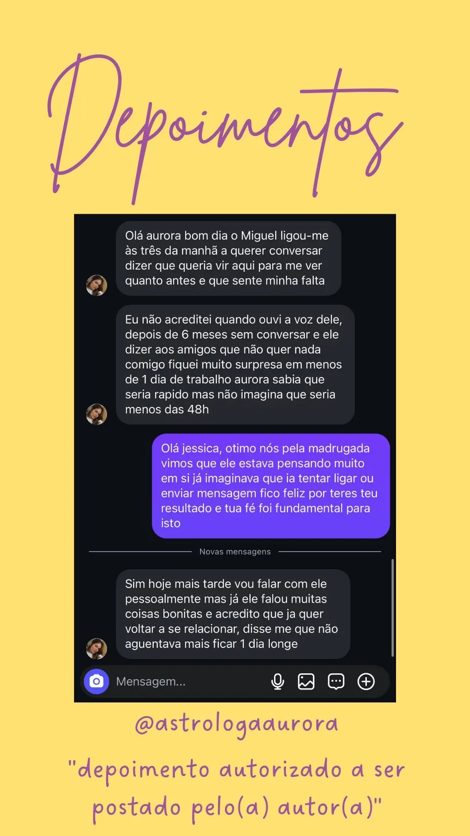 Print de conversa de depoimento de cliente, autorizado pela autora para divulgação