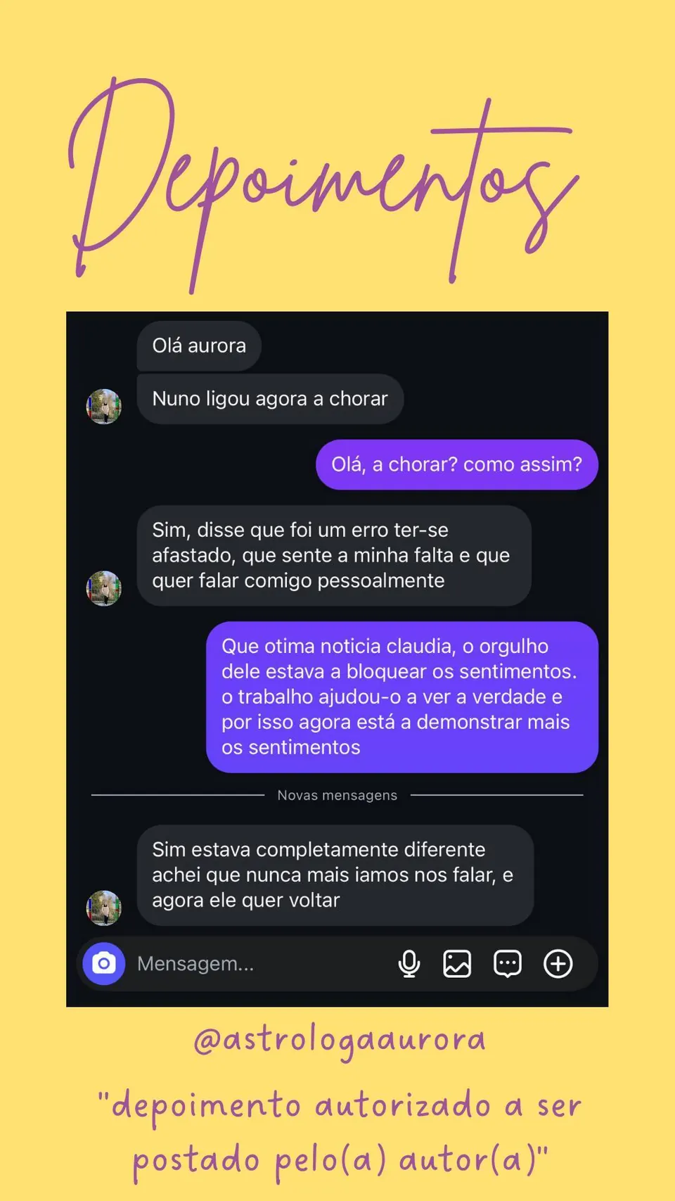 Print de conversa de depoimento de cliente, autorizado pela autora para divulgação