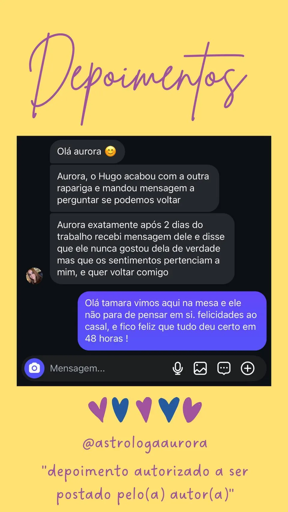 Print de conversa de depoimento de cliente, autorizado pela autora para divulgação